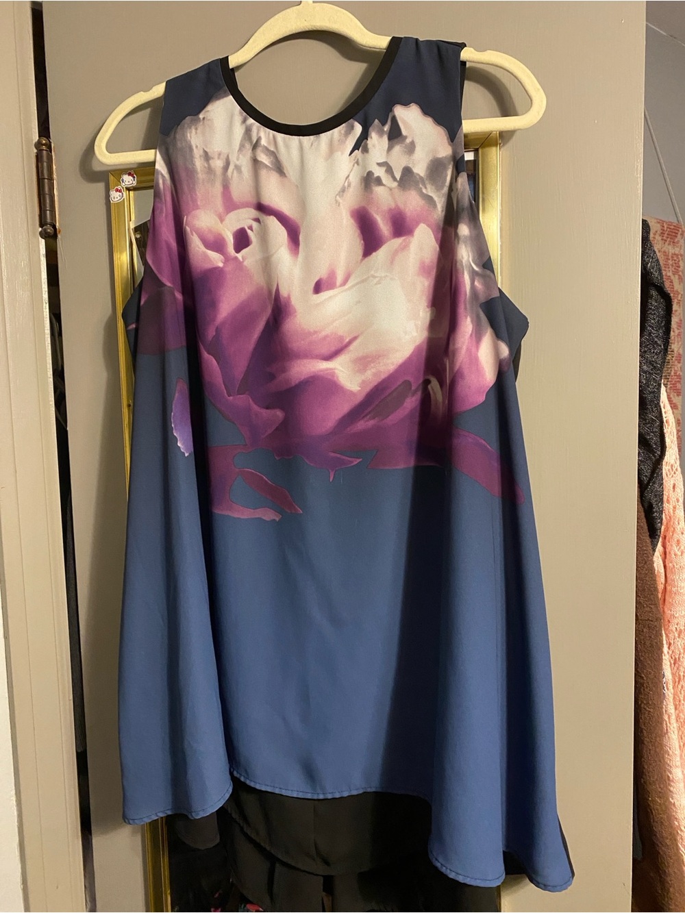 Alfani Blue Tank with Purple Floral Motif